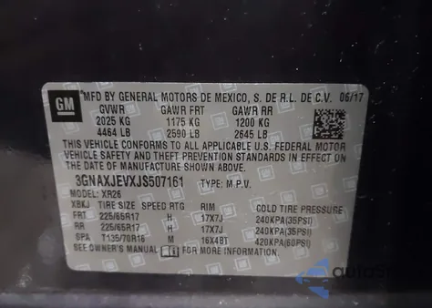 2018 Chevrolet Equinox Lt from USA, damaged, VIN 3GNAXJEVXJS507161